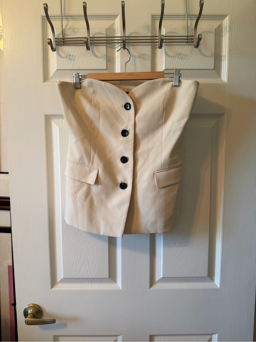 Zara Cream Strapless Button-Front Tunic
